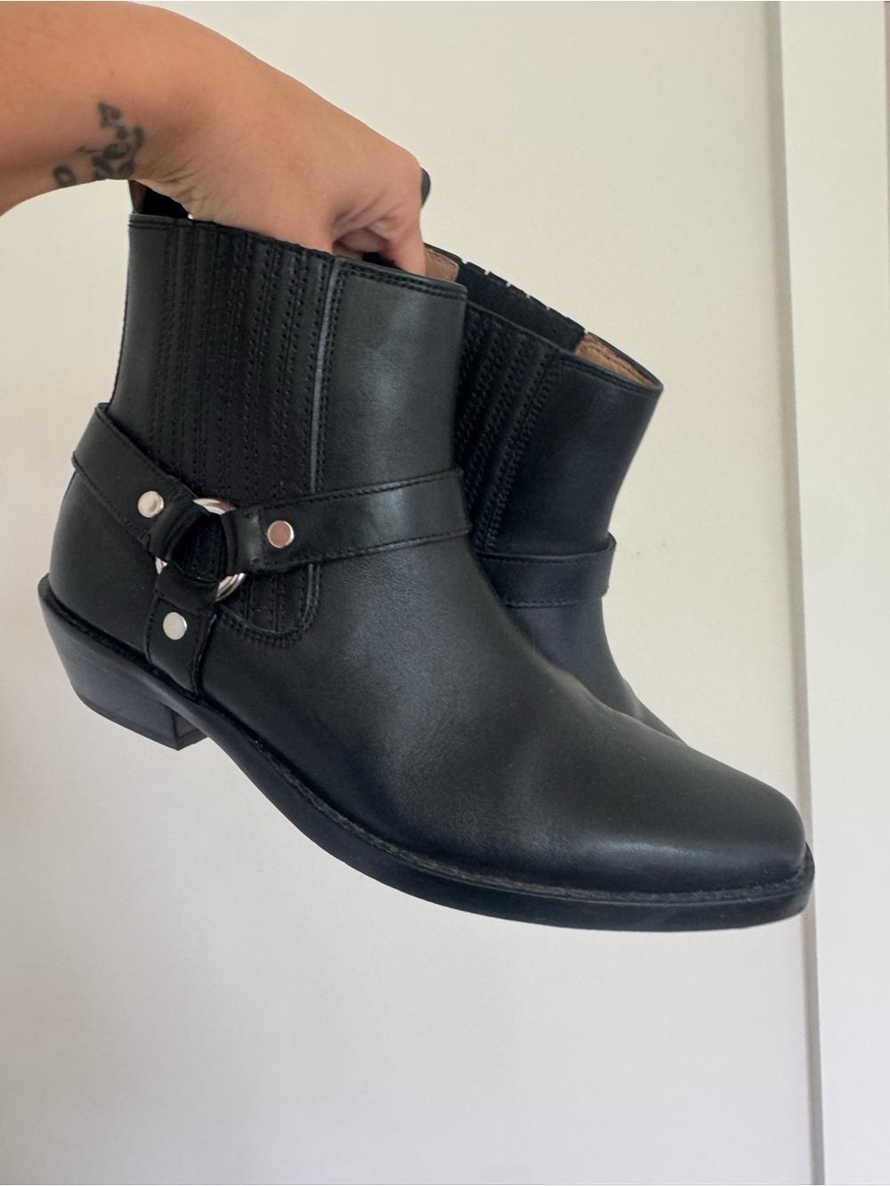 Madewell Black Leather Harness Ankle Boots